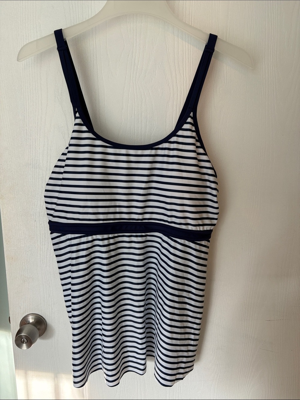 Navy and White Striped Tankini Swim Top